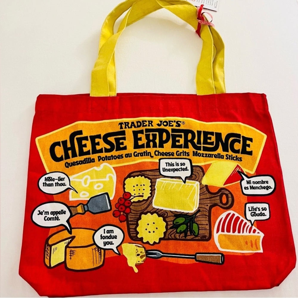 NWT. Trader Joe's Cheese Lover tote Bag! double handle cotton tote 100% cotton